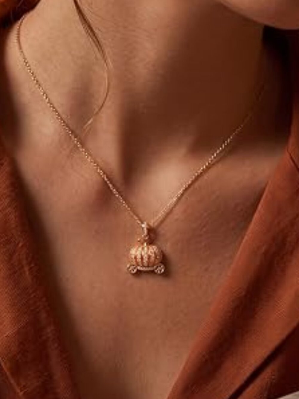 Neiman Marcus 14k Gold Plated Pumpkin Carriage CZ Necklace